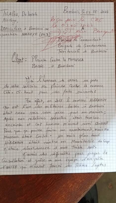 Plainte déposée contre la MINUSCA suite à l&rsquo;abandon d&rsquo;un enfant par un Casque bleu mauritanien
